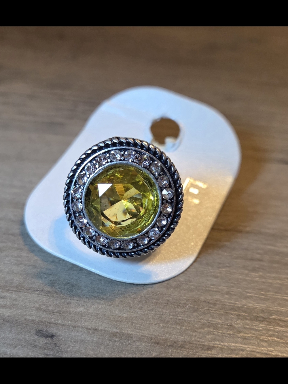 Silver-Tone Yellow Crystal Stretch Statement Ring